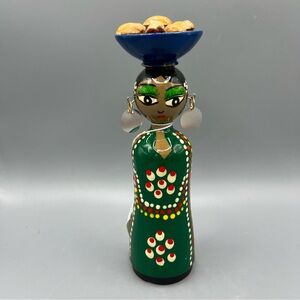 Vintage Hand Painted Egyptian Woman Wooden Spindle Doll Folk Art